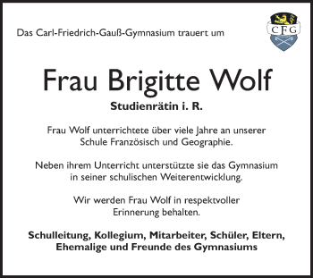 Traueranzeigen Von Brigitte Wolf Trauerportal Ihrer Tageszeitung