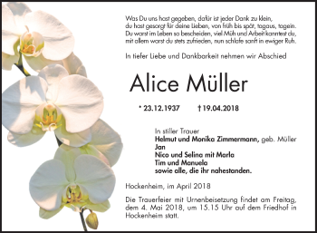 Traueranzeigen Von Alice M Ller Trauerportal Ihrer Tageszeitung