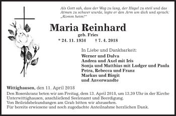 Traueranzeigen Von Maria Reinhard Trauerportal Ihrer Tageszeitung