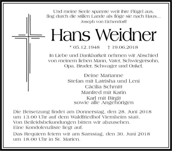 Traueranzeigen Von Hans Weidner Trauerportal Ihrer Tageszeitung