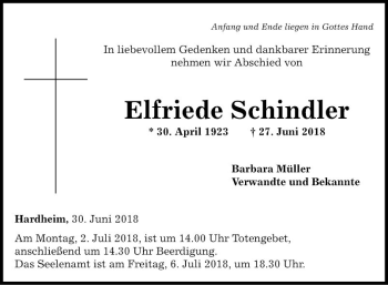 Traueranzeigen Von Elfriede Schindler Trauerportal Ihrer Tageszeitung