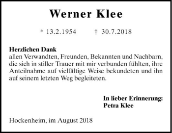 Traueranzeigen Von Werner Klee Trauerportal Ihrer Tageszeitung