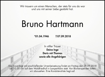 Traueranzeigen Von Bruno Hartmann Trauerportal Ihrer Tageszeitung