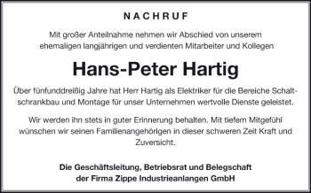 Traueranzeigen Von Hans Peter Hartig Trauerportal Ihrer Tageszeitung