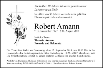 Traueranzeigen Von Robert Amann Trauerportal Ihrer Tageszeitung