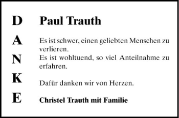 Traueranzeigen Von Paul Trauth Trauerportal Ihrer Tageszeitung