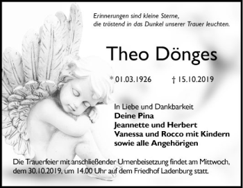 Traueranzeigen von Theo Dönges Trauerportal Ihrer Tageszeitung