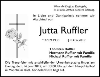 Traueranzeigen Von Jutta Ruffler Trauerportal Ihrer Tageszeitung