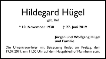 Traueranzeigen Von Hildegard H Gel Trauerportal Ihrer Tageszeitung