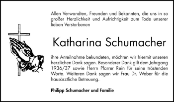 Traueranzeigen Von Katharina Schumacher Trauerportal Ihrer Tageszeitung