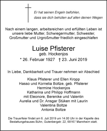 Traueranzeigen Von Luise Pfisterer Trauerportal Ihrer Tageszeitung