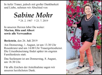 Traueranzeigen Von Sabine Mohr Trauerportal Ihrer Tageszeitung