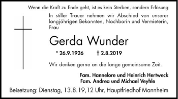 Traueranzeigen Von Gerda Wunder Trauerportal Ihrer Tageszeitung