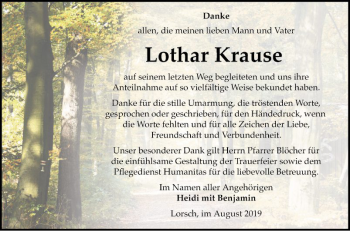 Traueranzeigen Von Lothar Krause Trauerportal Ihrer Tageszeitung