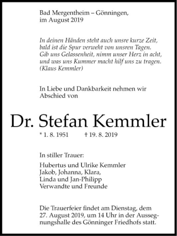 Traueranzeigen Von Stefan Kemmier Trauerportal Ihrer Tageszeitung