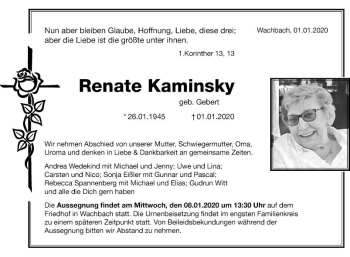 Traueranzeigen Von Renate Kaminsky Trauerportal Ihrer Tageszeitung