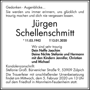 Traueranzeigen von Jürgen Schellenschmitt Trauerportal Ihrer Tageszeitung