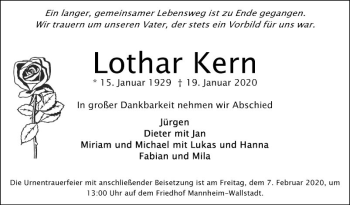 Traueranzeigen Von Lothar Kern Trauerportal Ihrer Tageszeitung