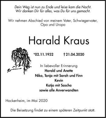 Traueranzeigen Von Harals Kraus Trauerportal Ihrer Tageszeitung