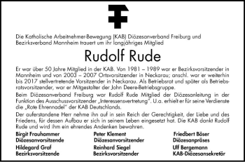 Traueranzeigen Von Rudolf Rude Trauerportal Ihrer Tageszeitung