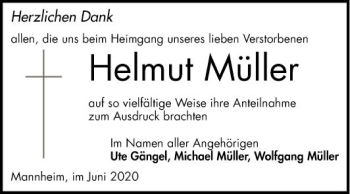 Traueranzeigen von Helmut Müller Trauerportal Ihrer Tageszeitung