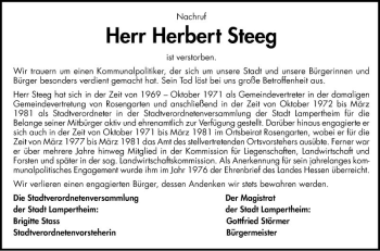 Traueranzeigen Von Herbert Steeg Trauerportal Ihrer Tageszeitung