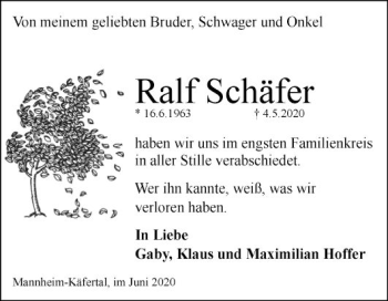 Traueranzeigen von Ralf Schäfer Trauerportal Ihrer Tageszeitung