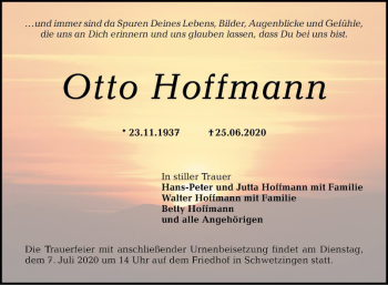 Traueranzeigen Von Otto Hoffmann Trauerportal Ihrer Tageszeitung