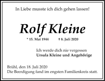 Traueranzeigen Von Rolf Kleine Trauerportal Ihrer Tageszeitung