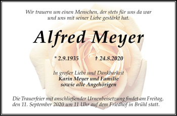 Traueranzeigen Von Alfred Meyer Trauerportal Ihrer Tageszeitung