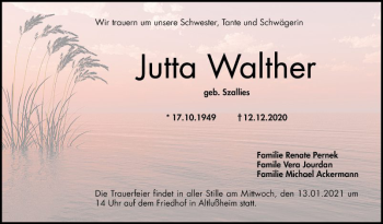 Traueranzeigen Von Jutta Walther Trauerportal Ihrer Tageszeitung