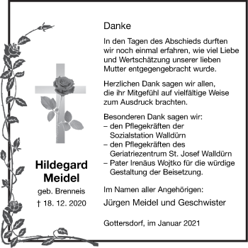 Traueranzeigen Von Hildegard Meidel Trauerportal Ihrer Tageszeitung