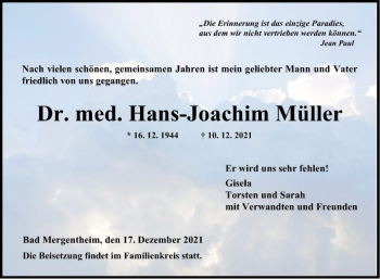 Traueranzeigen Von Hans Joachim M Ller Trauerportal Ihrer Tageszeitung