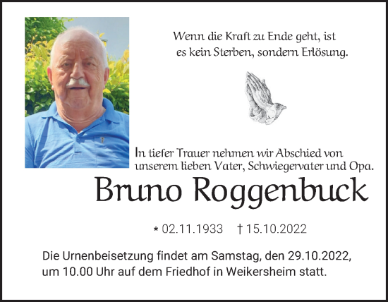 Traueranzeigen Von Bruno Roggenbuck Trauerportal Ihrer Tageszeitung