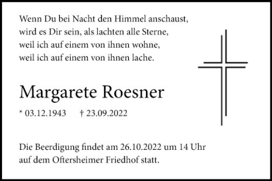 Traueranzeigen Von Margarete Roesner Trauerportal Ihrer Tageszeitung