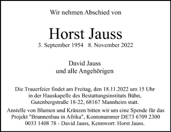 Traueranzeigen Von Horst Jauss Trauerportal Ihrer Tageszeitung