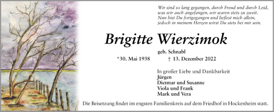 Traueranzeigen Von Brigitte Wierzimok Trauerportal Ihrer Tageszeitung