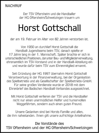 Traueranzeigen Von Horst Gottschall Trauerportal Ihrer Tageszeitung