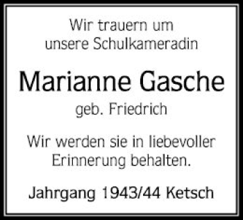 Traueranzeigen Von Marianne Gasche Trauerportal Ihrer Tageszeitung