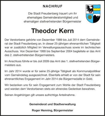 Traueranzeigen Von Theodor Kern Trauerportal Ihrer Tageszeitung