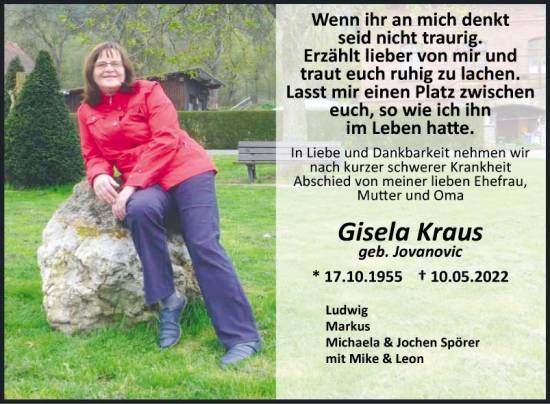 Traueranzeigen Von Gisela Kraus Trauerportal Ihrer Tageszeitung