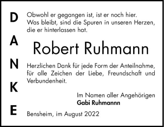 Traueranzeigen Von Robert Ruhmahn Trauerportal Ihrer Tageszeitung