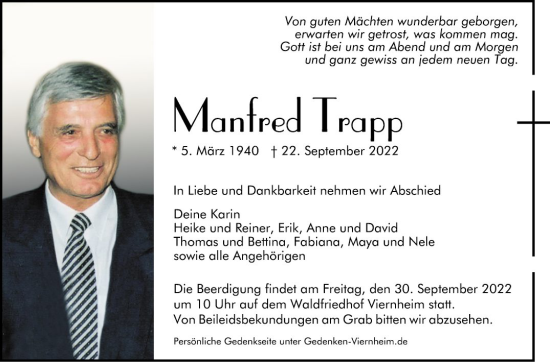 Traueranzeigen Von Manfred Trapp Trauerportal Ihrer Tageszeitung