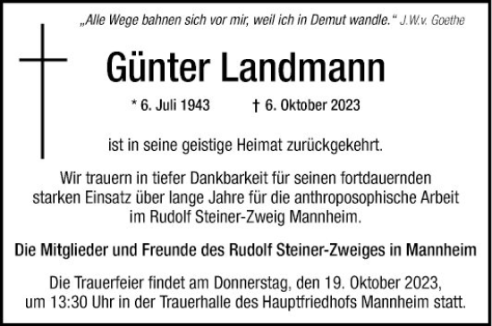 Traueranzeigen von Günter Landmann Trauerportal Ihrer Tageszeitung