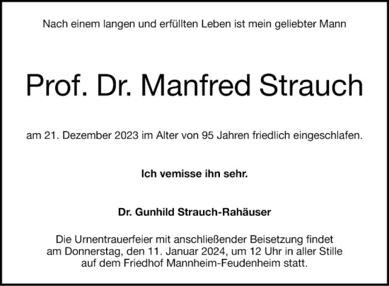 Traueranzeigen Von Manfred Strauch Trauerportal Ihrer Tageszeitung