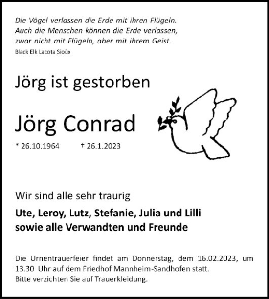 Traueranzeigen Von J Rg Conrad Trauerportal Ihrer Tageszeitung