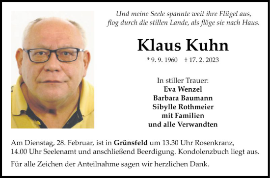 Traueranzeigen Von Klaus Kuhn Trauerportal Ihrer Tageszeitung