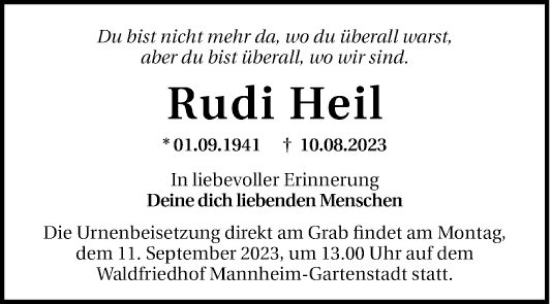 Traueranzeigen Von Rudi Heil Trauerportal Ihrer Tageszeitung