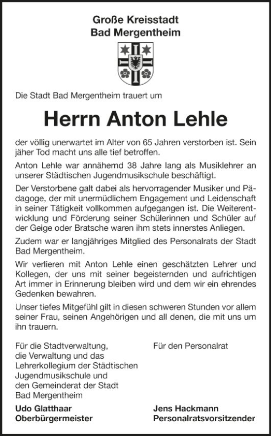 Traueranzeigen Von Anton Lehle Trauerportal Ihrer Tageszeitung