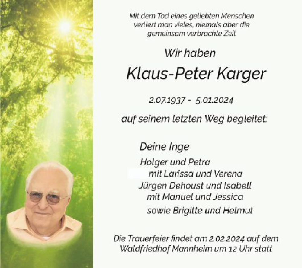 Traueranzeigen Von Klaus Peter Karger Trauerportal Ihrer Tageszeitung